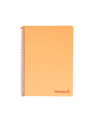 CI | Cuaderno espiral liderpapel a5 micro wonder tapa plastico 120h 90g cuadro 5mm 5 bandas 6 taladros color naranja