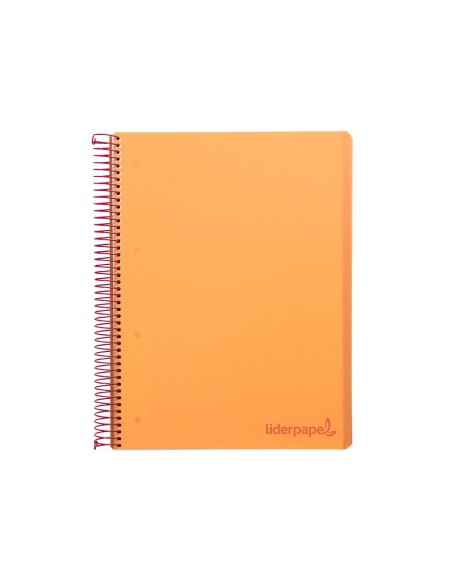 CI | Cuaderno espiral liderpapel a5 micro wonder tapa plastico 120h 90g cuadro 5mm 5 bandas 6 taladros color naranja