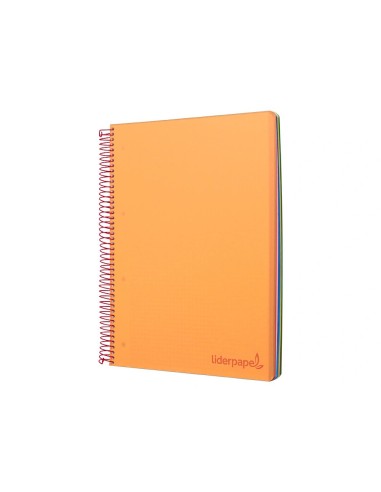 CI | Cuaderno espiral liderpapel a5 micro wonder tapa plastico 120h 90g cuadro 5mm 5 bandas 6 taladros color naranja