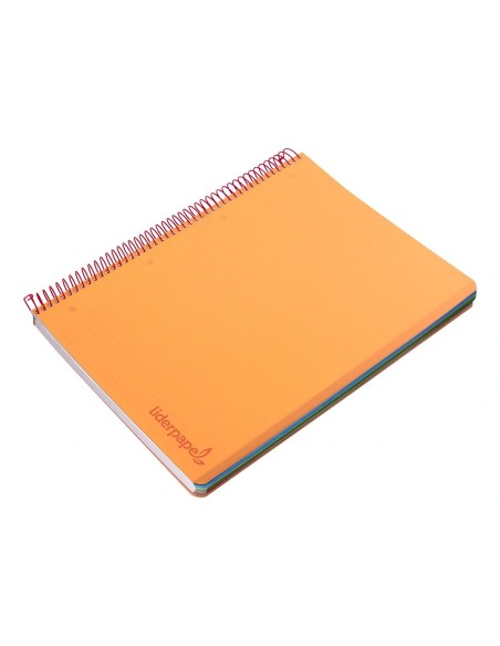 CI | Cuaderno espiral liderpapel a5 micro wonder tapa plastico 120h 90g cuadro 5mm 5 bandas 6 taladros color naranja