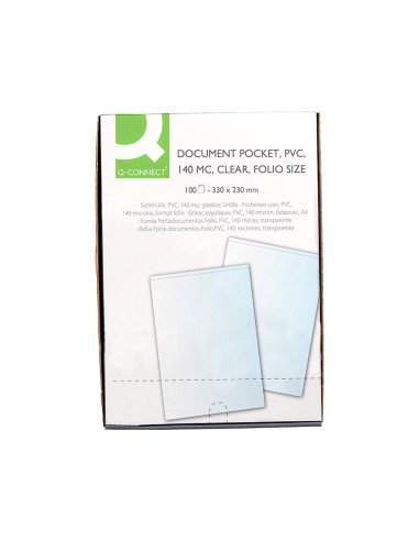 CI | Funda portadocumento q-connect folio 140 micras pvc transparente 230x330mm