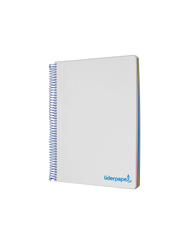 CI | Cuaderno espiral liderpapel a5 micro wonder tapa plastico 120h 90g cuadro 5mm 5 bandas 6 taladros color gris