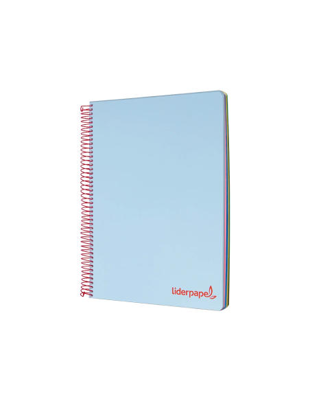 CI | Cuaderno espiral liderpapel a5 micro wonder tapa plastico 120h 90g cuadro 5mm 5 bandas 6 taladros color celeste