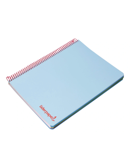 CI | Cuaderno espiral liderpapel a5 micro wonder tapa plastico 120h 90g cuadro 5mm 5 bandas 6 taladros color celeste