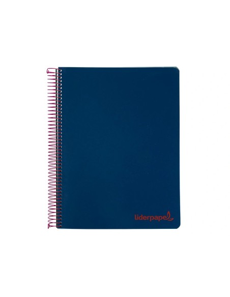 CI | Cuaderno espiral liderpapel a5 micro wonder tapa plastico 120h 90g cuadro 5mm 5 bandas 6 taladros color azul marino