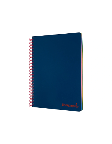 CI | Cuaderno espiral liderpapel a5 micro wonder tapa plastico 120h 90g cuadro 5mm 5 bandas 6 taladros color azul marino