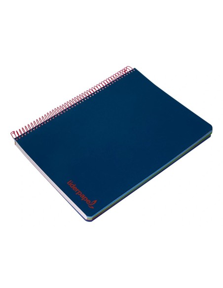 CI | Cuaderno espiral liderpapel a5 micro wonder tapa plastico 120h 90g cuadro 5mm 5 bandas 6 taladros color azul marino