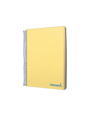 CI | Cuaderno espiral liderpapel a5 micro wonder tapa plastico 120h 90g cuadro 5mm 5 bandas 6 taladros color amarillo