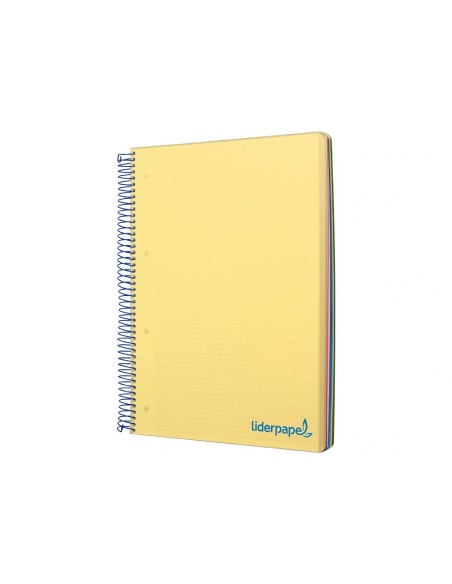 CI | Cuaderno espiral liderpapel a5 micro wonder tapa plastico 120h 90g cuadro 5mm 5 bandas 6 taladros color amarillo