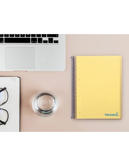 CI | Cuaderno espiral liderpapel a5 micro wonder tapa plastico 120h 90g cuadro 5mm 5 bandas 6 taladros color amarillo