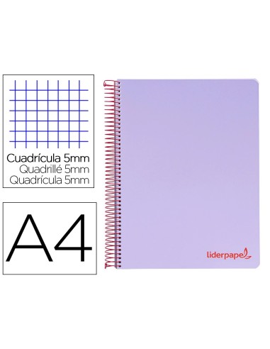 CI | Cuaderno espiral liderpapel a4 micro wonder tapa plastico 120h 90 gr cuadro 5 mm 5 banda4 taladros color lila