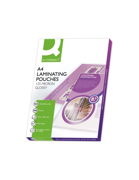 CI | Bolsa de plastificar q-connect 303 x 216 mm 125 mc din a4 a caja de 100 unidades