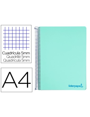 CI | Cuaderno espiral liderpapel a4 micro wonder tapa plastico 120h 90 gr cuadro 5 mm 5 bandas 4 taladros color verde