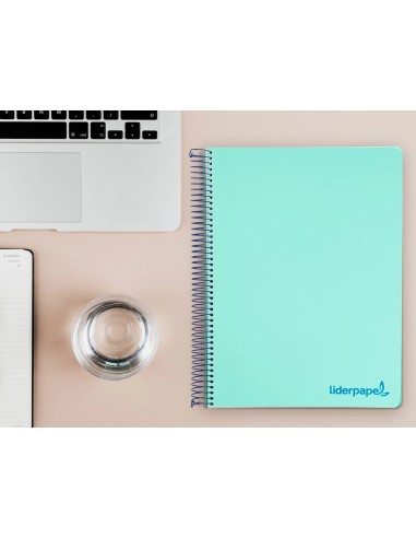 CI | Cuaderno espiral liderpapel a4 micro wonder tapa plastico 120h 90 gr cuadro 5 mm 5 bandas 4 taladros color verde