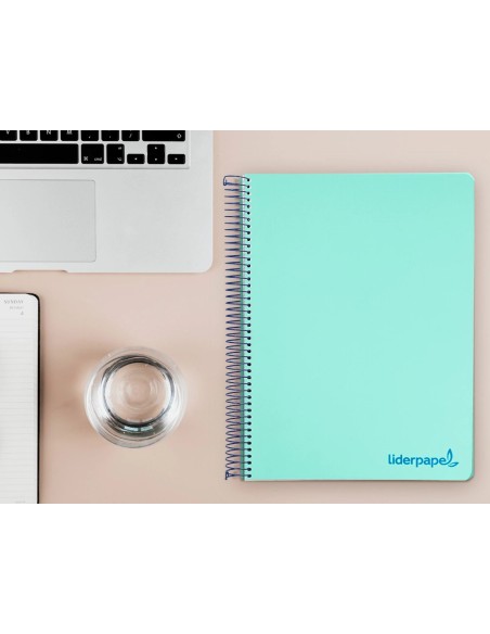 CI | Cuaderno espiral liderpapel a4 micro wonder tapa plastico 120h 90 gr cuadro 5 mm 5 bandas 4 taladros color verde