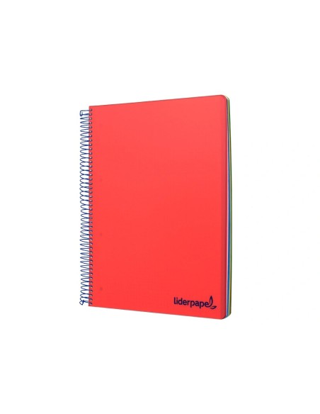 CI | Cuaderno espiral liderpapel a4 micro wonder tapa plastico 120h 90 gr cuadro 5 mm 5 bandas 4 taladros color rojo