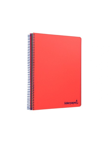 CI | Cuaderno espiral liderpapel a4 micro wonder tapa plastico 120h 90 gr cuadro 5 mm 5 bandas 4 taladros color rojo