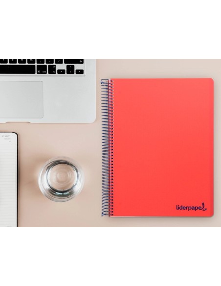 CI | Cuaderno espiral liderpapel a4 micro wonder tapa plastico 120h 90 gr cuadro 5 mm 5 bandas 4 taladros color rojo