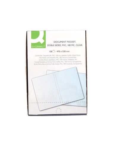 CI | Funda portadocumento q-connect folio doble 180 micras pvc transparente 330x470mm