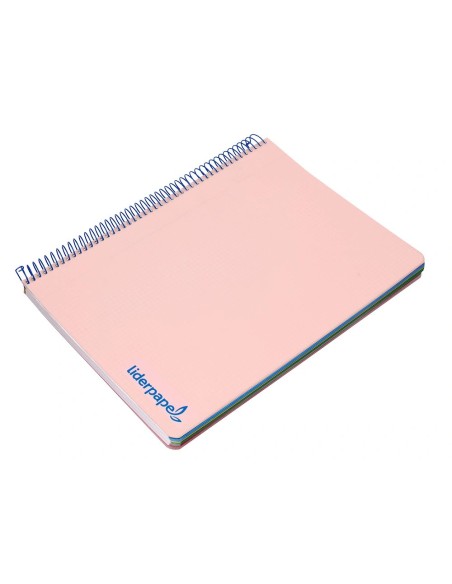 CI | Cuaderno espiral liderpapel a4 micro wonder tapa plastico 120h 90 gr cuadro 5 mm 5 bandas 4 taladros color rosa