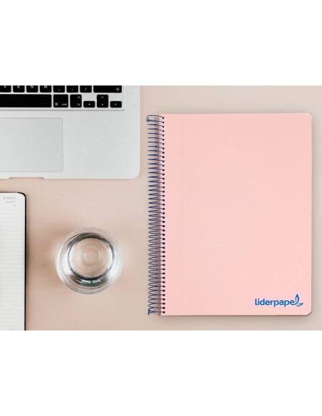 CI | Cuaderno espiral liderpapel a4 micro wonder tapa plastico 120h 90 gr cuadro 5 mm 5 bandas 4 taladros color rosa