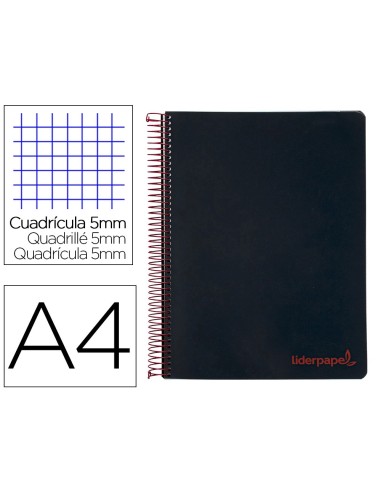 CI | Cuaderno espiral liderpapel a4 micro wonder tapa plastico 120h 90 gr cuadro 5 mm 5 bandas 4 taladros color negro