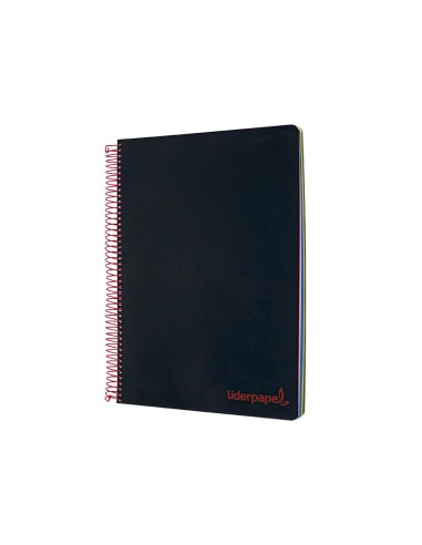 CI | Cuaderno espiral liderpapel a4 micro wonder tapa plastico 120h 90 gr cuadro 5 mm 5 bandas 4 taladros color negro
