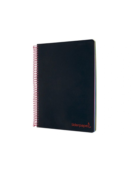 CI | Cuaderno espiral liderpapel a4 micro wonder tapa plastico 120h 90 gr cuadro 5 mm 5 bandas 4 taladros color negro