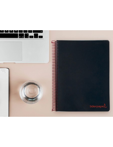 CI | Cuaderno espiral liderpapel a4 micro wonder tapa plastico 120h 90 gr cuadro 5 mm 5 bandas 4 taladros color negro