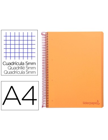 CI | Cuaderno espiral liderpapel a4 micro wonder tapa plastico 120h 90 gr cuadro 5 mm 5 banda4 taladros color naranja