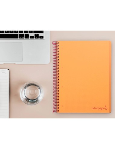 CI | Cuaderno espiral liderpapel a4 micro wonder tapa plastico 120h 90 gr cuadro 5 mm 5 banda4 taladros color naranja