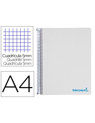 CI | Cuaderno espiral liderpapel a4 micro wonder tapa plastico 120h 90 gr cuadro 5 mm 5 bandas 4 taladros color gris