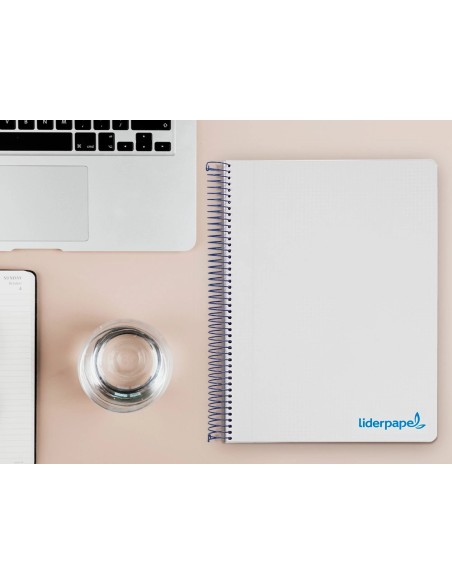 CI | Cuaderno espiral liderpapel a4 micro wonder tapa plastico 120h 90 gr cuadro 5 mm 5 bandas 4 taladros color gris