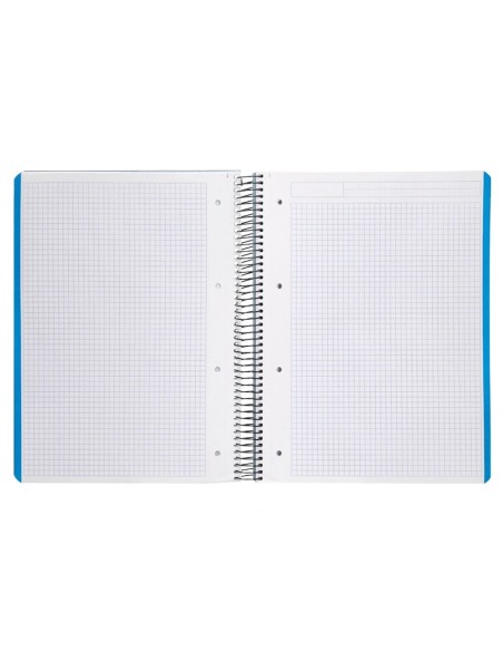CI | Cuaderno espiral liderpapel a4 micro wonder tapa plastico 120h 90 gr cuadro 5 mm 5 banda4 taladros color celeste