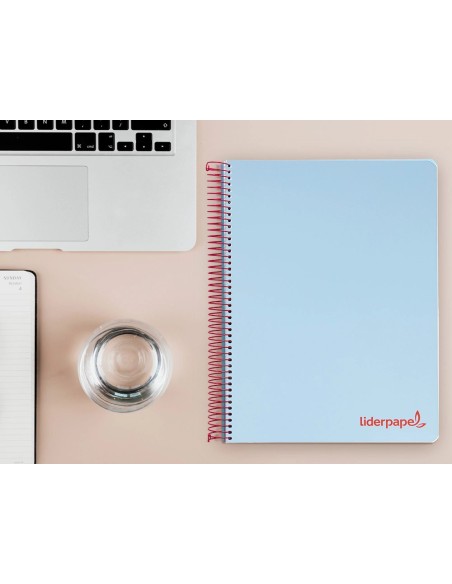 CI | Cuaderno espiral liderpapel a4 micro wonder tapa plastico 120h 90 gr cuadro 5 mm 5 banda4 taladros color celeste
