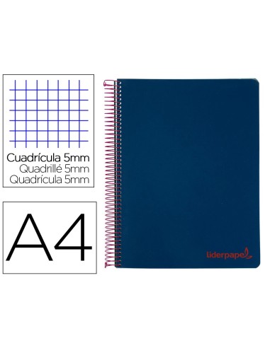 CI | Cuaderno espiral liderpapel a4 micro wonder tapa plastico 120h 90 gr cuadro 5 mm 5 banda4 taladros color azul marino