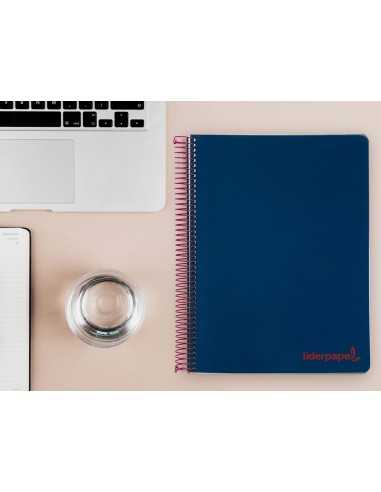 CI | Cuaderno espiral liderpapel a4 micro wonder tapa plastico 120h 90 gr cuadro 5 mm 5 banda4 taladros color azul marino