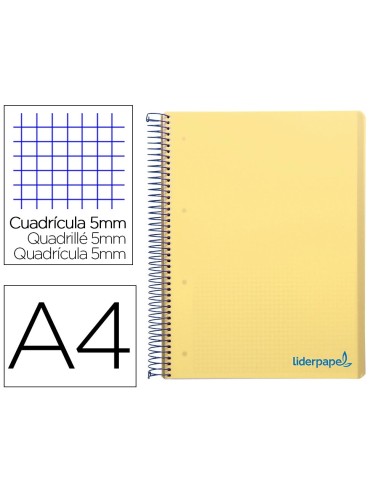 CI | Cuaderno espiral liderpapel a4 micro wonder tapa plastico 120h 90 gr cuadro 5 mm 5 banda4 taladros color amarillo