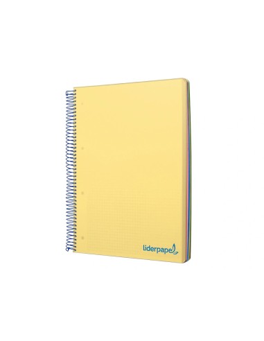 CI | Cuaderno espiral liderpapel a4 micro wonder tapa plastico 120h 90 gr cuadro 5 mm 5 banda4 taladros color amarillo
