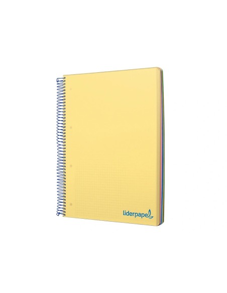 CI | Cuaderno espiral liderpapel a4 micro wonder tapa plastico 120h 90 gr cuadro 5 mm 5 banda4 taladros color amarillo