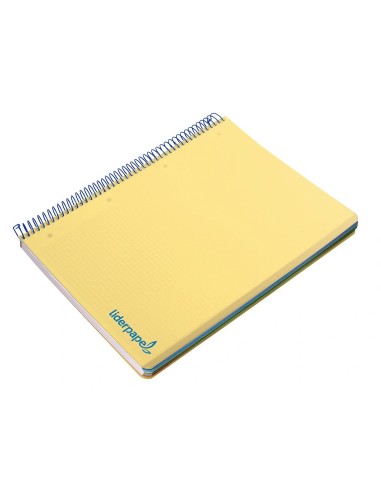 CI | Cuaderno espiral liderpapel a4 micro wonder tapa plastico 120h 90 gr cuadro 5 mm 5 banda4 taladros color amarillo