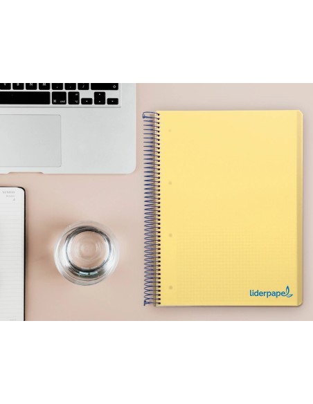 CI | Cuaderno espiral liderpapel a4 micro wonder tapa plastico 120h 90 gr cuadro 5 mm 5 banda4 taladros color amarillo