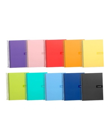 CI | Cuaderno espiral liderpapel a5 crafty tapa forrada 80h 90 gr cuadro 4 mm con margen colores surtidos