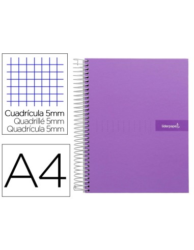 CI | Cuaderno espiral liderpapel a4 micro crafty tapa forrada 120h 90gr cuadro 5mm 5 bandas 4 taladros color violeta