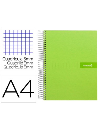 CI | Cuaderno espiral liderpapel a4 micro crafty tapa forrada 120h 90 gr cuadro 5 mm 5 bandas 4 colores color verde