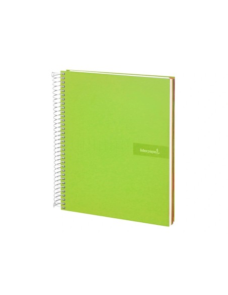 CI | Cuaderno espiral liderpapel a4 micro crafty tapa forrada 120h 90 gr cuadro 5 mm 5 bandas 4 colores color verde