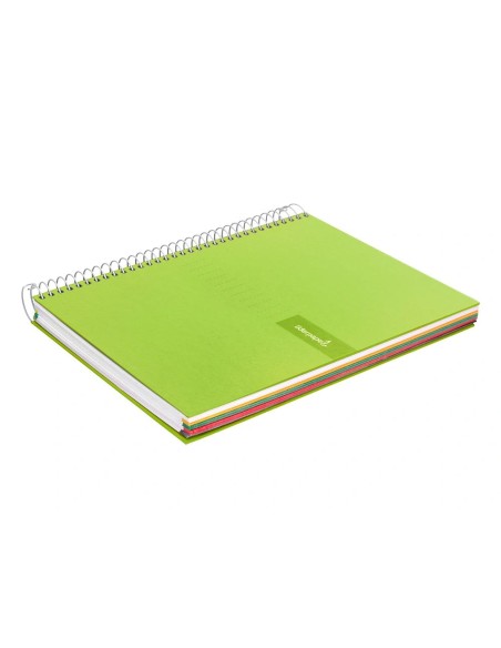 CI | Cuaderno espiral liderpapel a4 micro crafty tapa forrada 120h 90 gr cuadro 5 mm 5 bandas 4 colores color verde