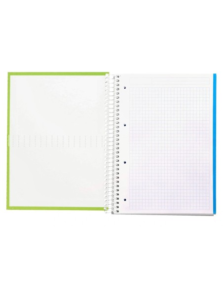 CI | Cuaderno espiral liderpapel a4 micro crafty tapa forrada 120h 90 gr cuadro 5 mm 5 bandas 4 colores color verde