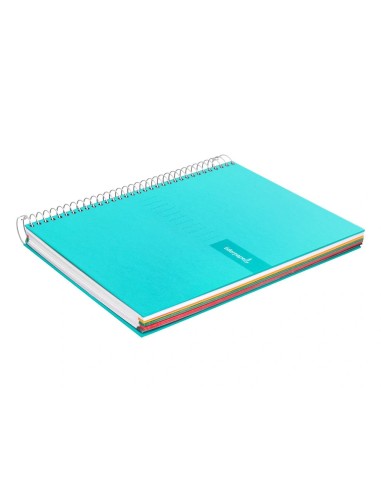CI | Cuaderno espiral liderpapel a4 micro crafty tapa forrada 120h 90gr cuadro 5mm 5 bandas 4 taladros color turquesa