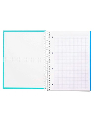 CI | Cuaderno espiral liderpapel a4 micro crafty tapa forrada 120h 90gr cuadro 5mm 5 bandas 4 taladros color turquesa